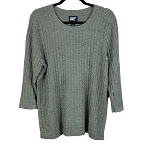 Lands' End Casual 3/4 Sleeve Crewneck Ribbed Knit Sweater XL Grey Minimalist
